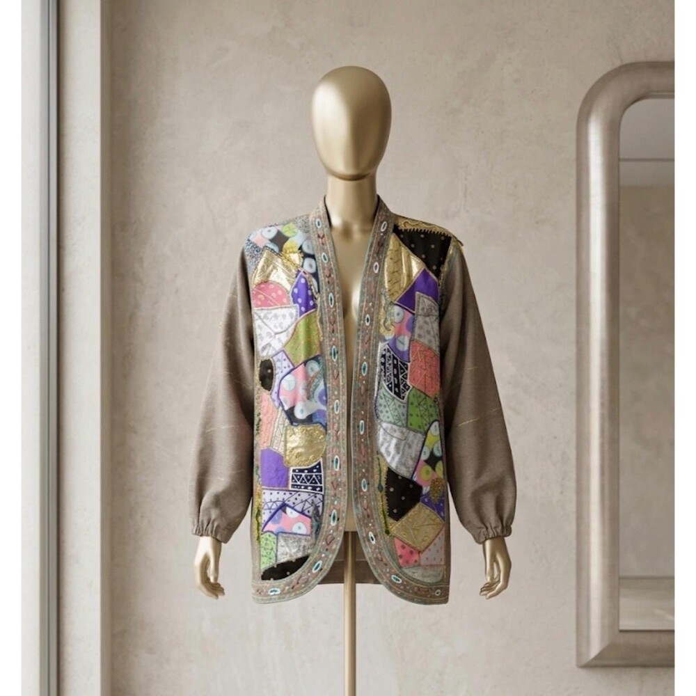 Vintage 80s Mimi Patchwork Wearable Art Jacket | Eclectic Embellished Blazer